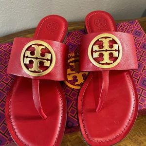 Tory Burch Benton Band Flat Sandals Bearberry/Rolled Brass 7.5